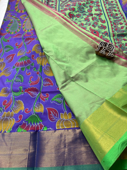 Kalamkari Printed Nelluri Silk Saree - Violet