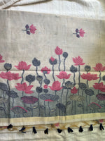 Chanderi Cotton Jamdani Saree - Pink Lotus Pond