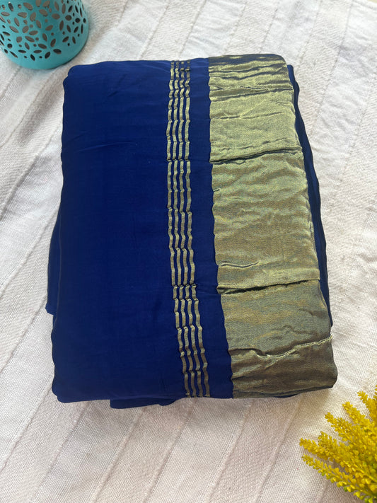 Royal Blue Plain Modal Silk Saree with Tissue Palla and Tassels