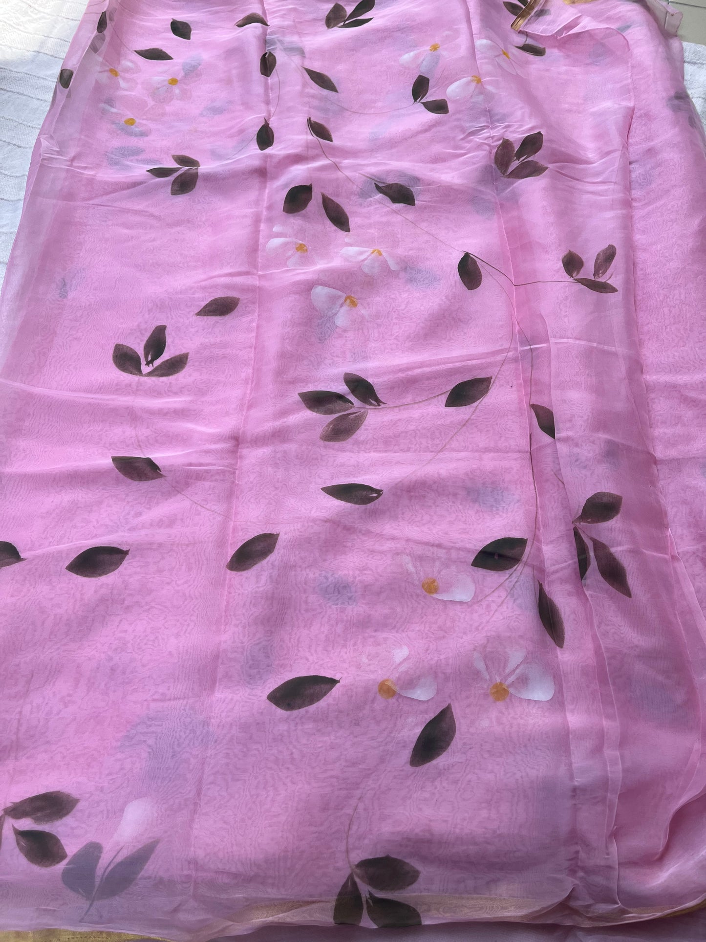 Hand-painted Chiffon Saree - Baby Pink
