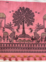 Chanderi Cotton Jamdani Saree - Pink Tribal Art