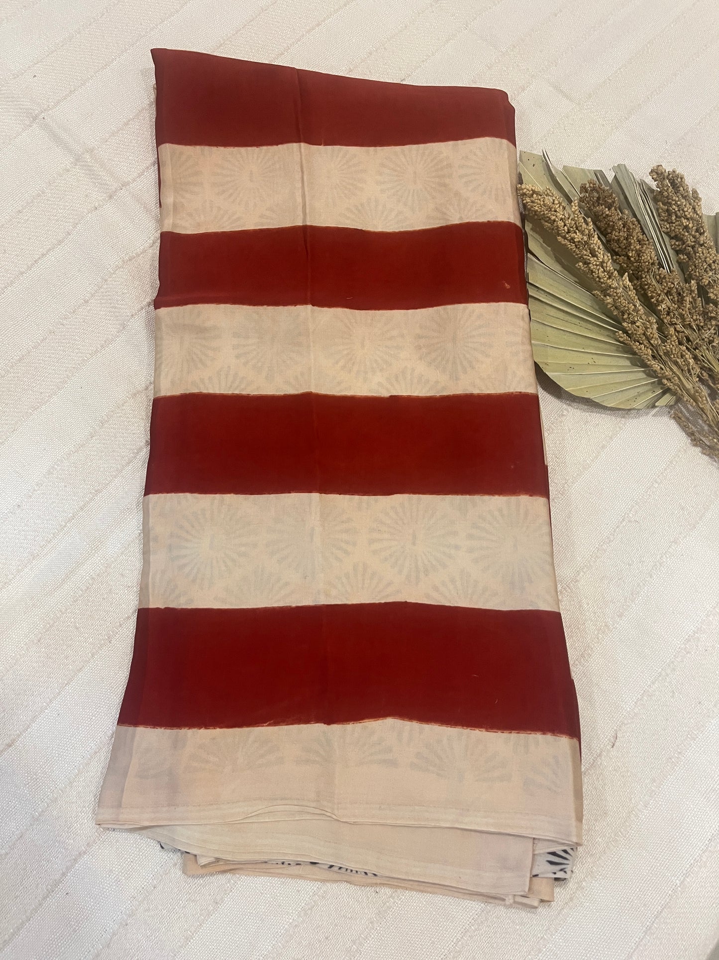 Contemporary Ajrakh Modal Silk Saree - Red Stripes