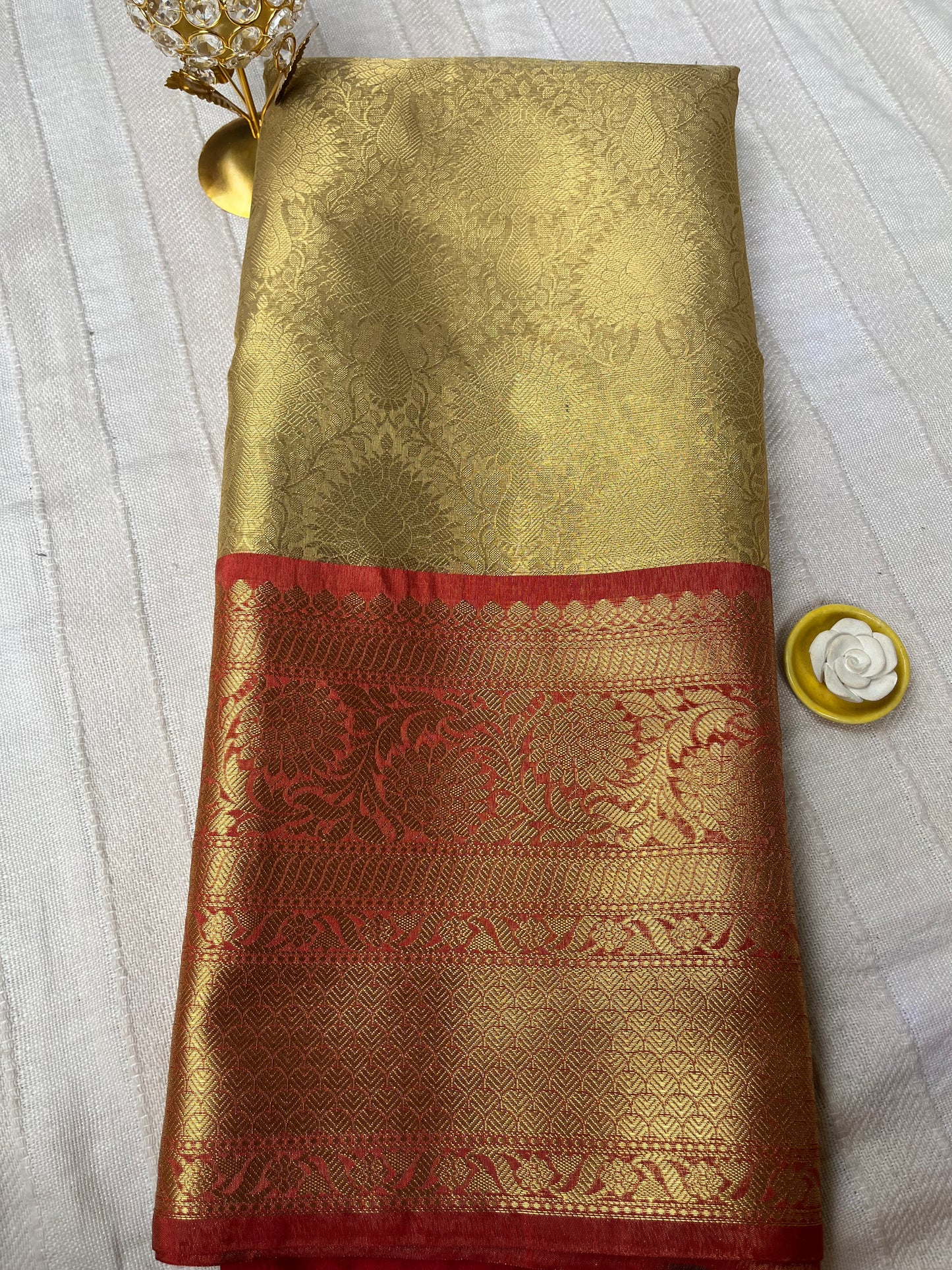 Kanjiwaram Tissue Tanchui Soft Silk Saree - Red Gold