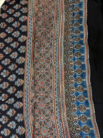 Ajrakh Modal Silk Saree - Black Lotus Motifs
