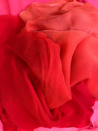 Pure Plain Ombre Chiffon Saree - Red-Peach