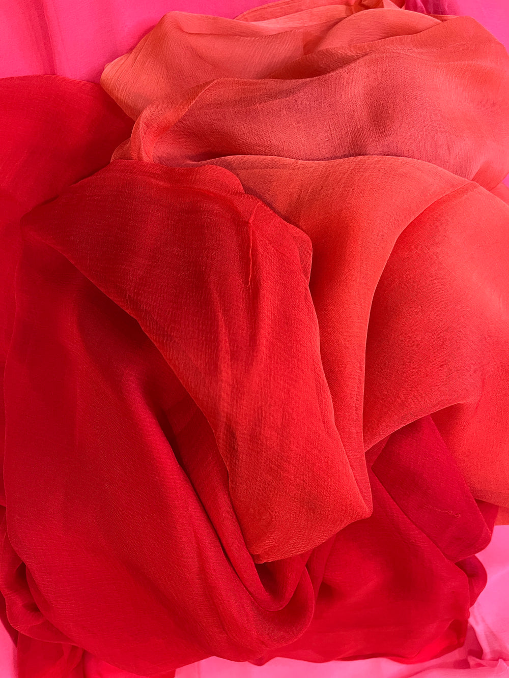 Pure Plain Ombre Chiffon Saree - Red-Peach