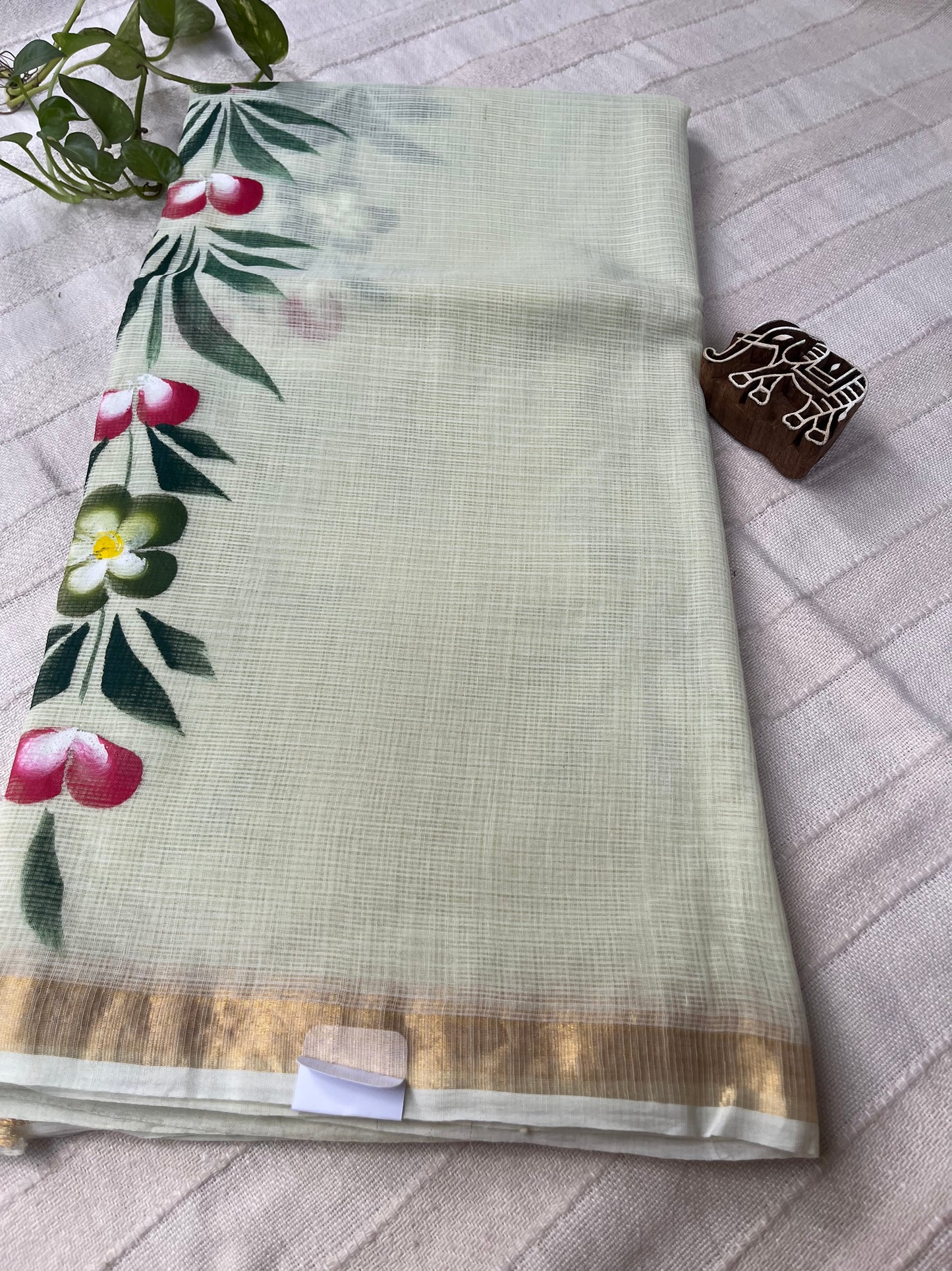 Handpainted Kota Doria Saree - Lemon