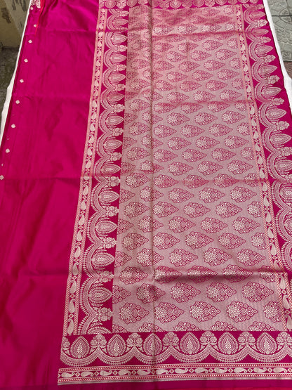 Banarasi Mashru Satin Silk Saree - Hot Pink