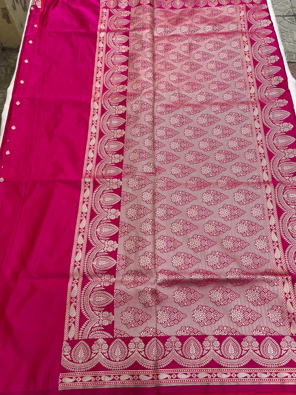Banarasi Mashru Satin Silk Saree - Hot Pink