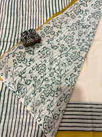 ‘Bindi Tales’ Handblock Mul Cotton Saree - Yellow on Off-white