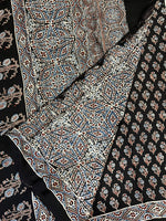 Ajrakh Modal Silk Saree - Black Flower Buttis