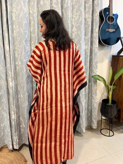 Ajrakh Modal Silk Kaftan - Red Contemporary