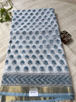 Handblock Kota Doria Saree - White Sanagneri Print