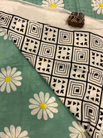 Sea Green Flower Print Running Mul Cotton Saree
