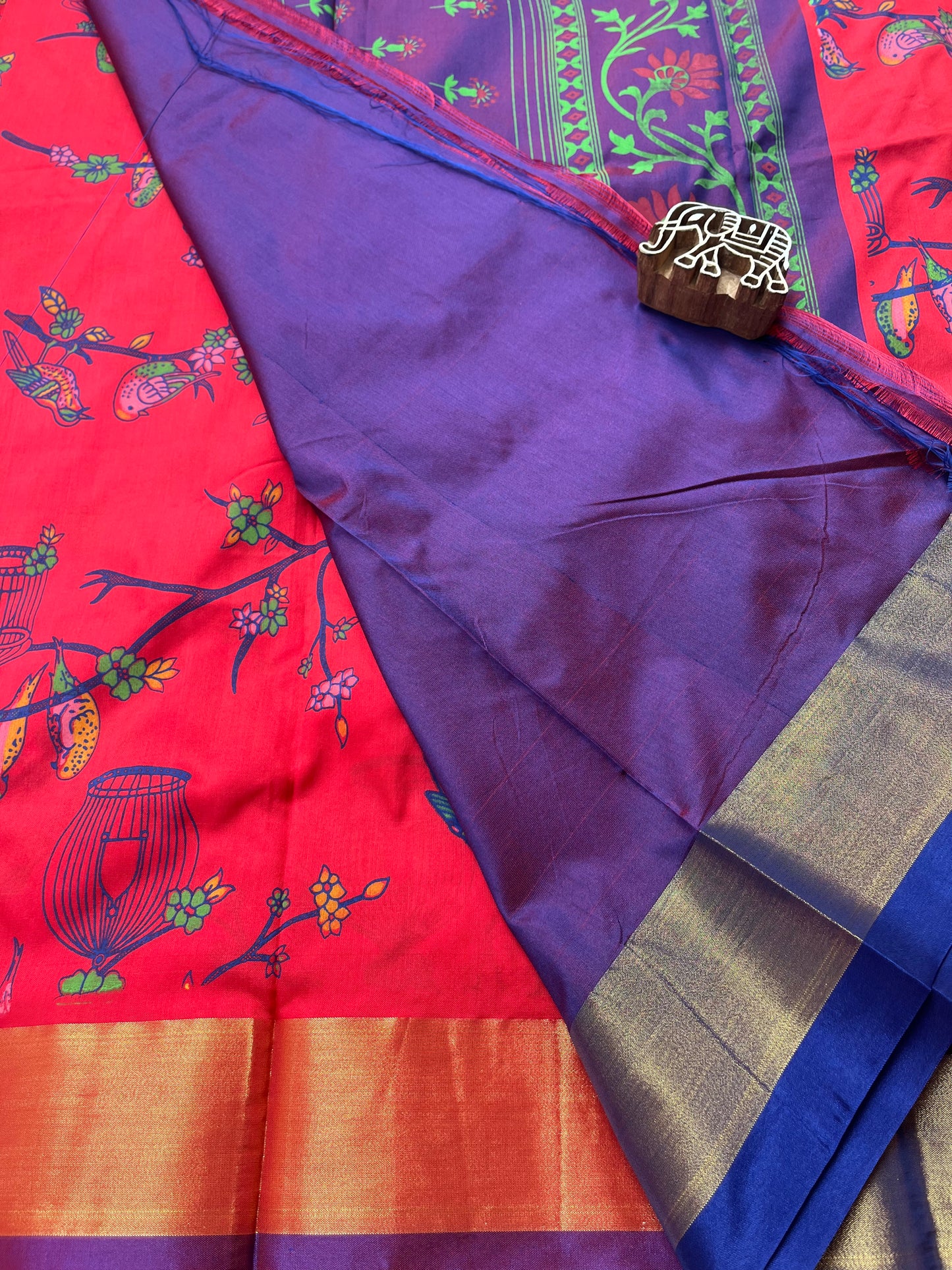 Kalamkari Printed Nelluri Silk Saree - Red