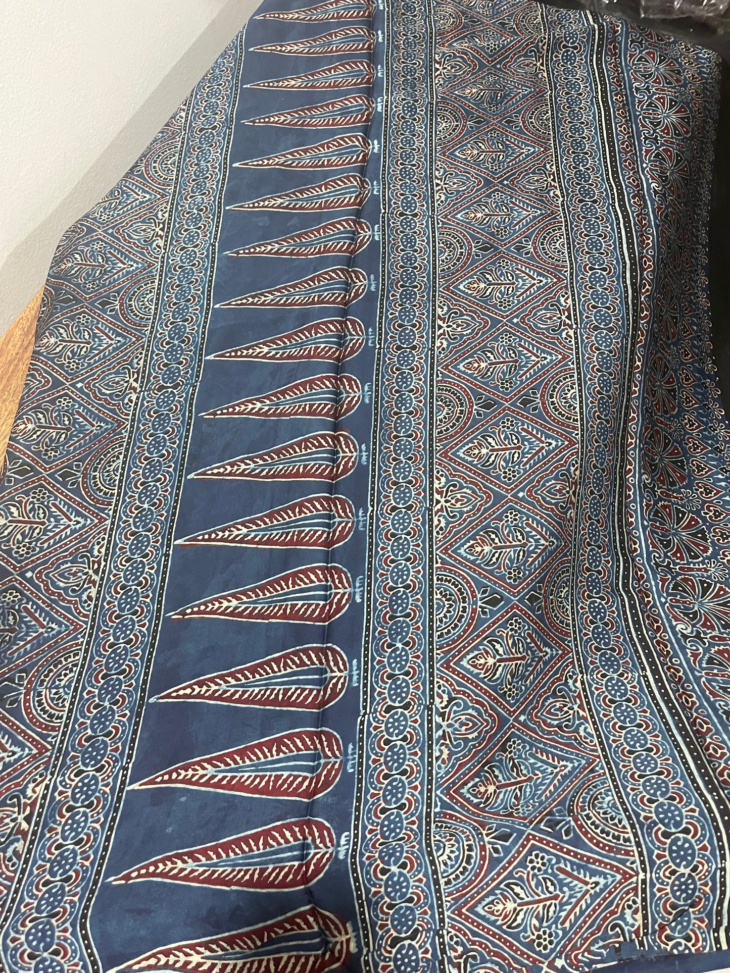 Ajrakh Modal Silk Saree - Indigo