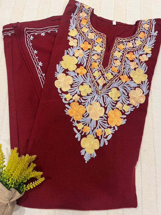 Kashmiri Aari Work Pheran - Maroon