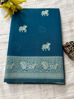 Mercerised Cotton Saree with Cow Weaving - Teal Blue