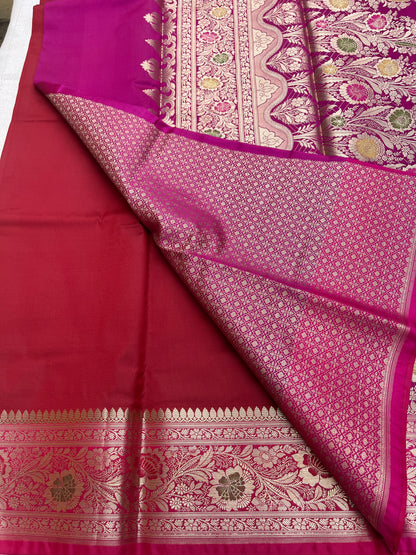 Banarasi Soft Silk Saree - Red-Pink