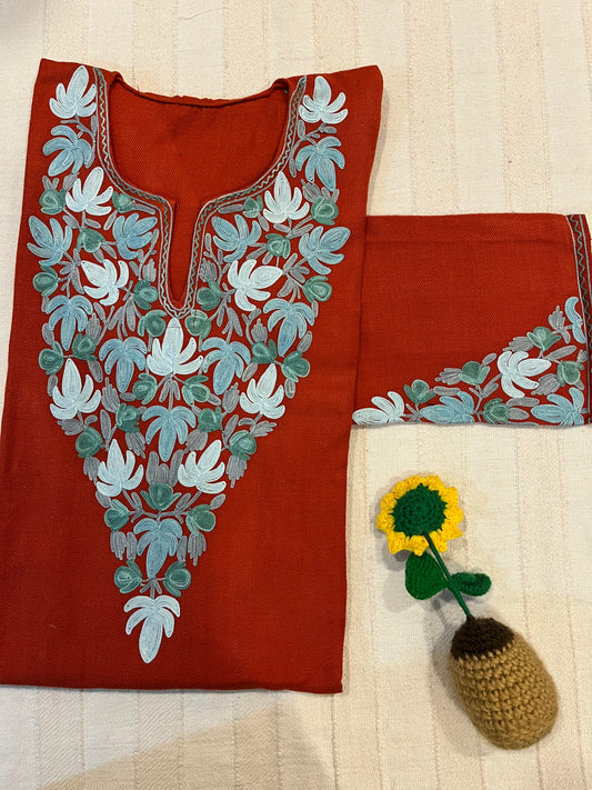 Kashmiri Aari Work Pheran with Sleeves Work - Rust Orange