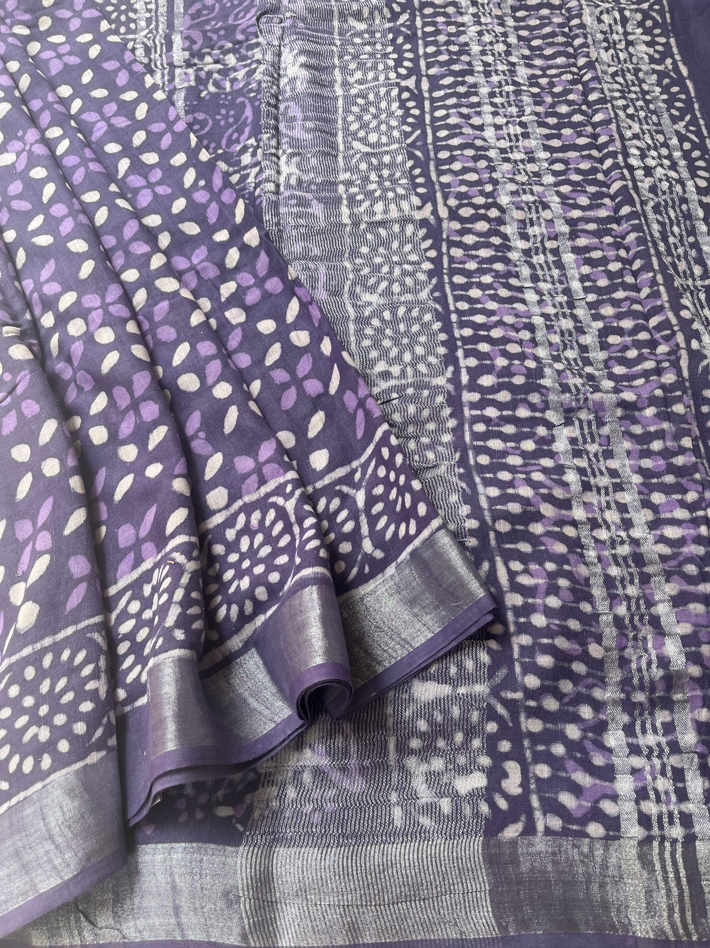 Handblock Linen Cotton Saree - Mauve color