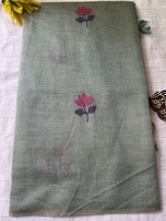 Chanderi Cotton Jamdani Saree - Sea Green Lotus Pond