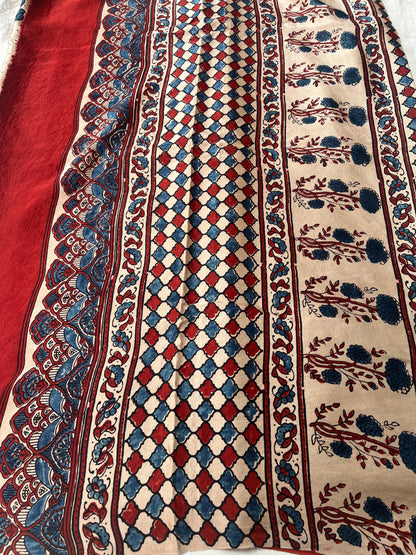 Titli Ajrakh Modal Silk Saree - Beige Red