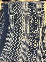 Indigo Handblock Linen Cotton Saree