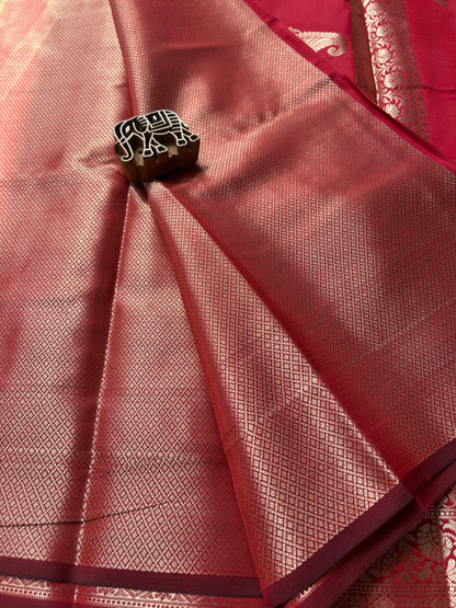 Banarasi Soft Silk Saree - Red Ambi Butti