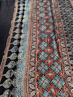 Ajrakh Modal Silk Saree with Bel Design - Black