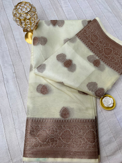 Banarsi Kora Organza Saree - Off-white