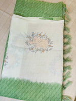 Quirky Linen Cotton Saree - Green Elephants