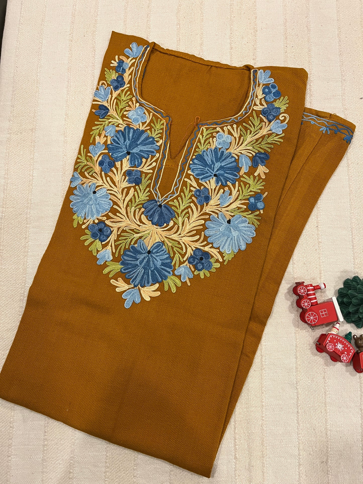 Kashmiri Aari Work Pheran - Mustard