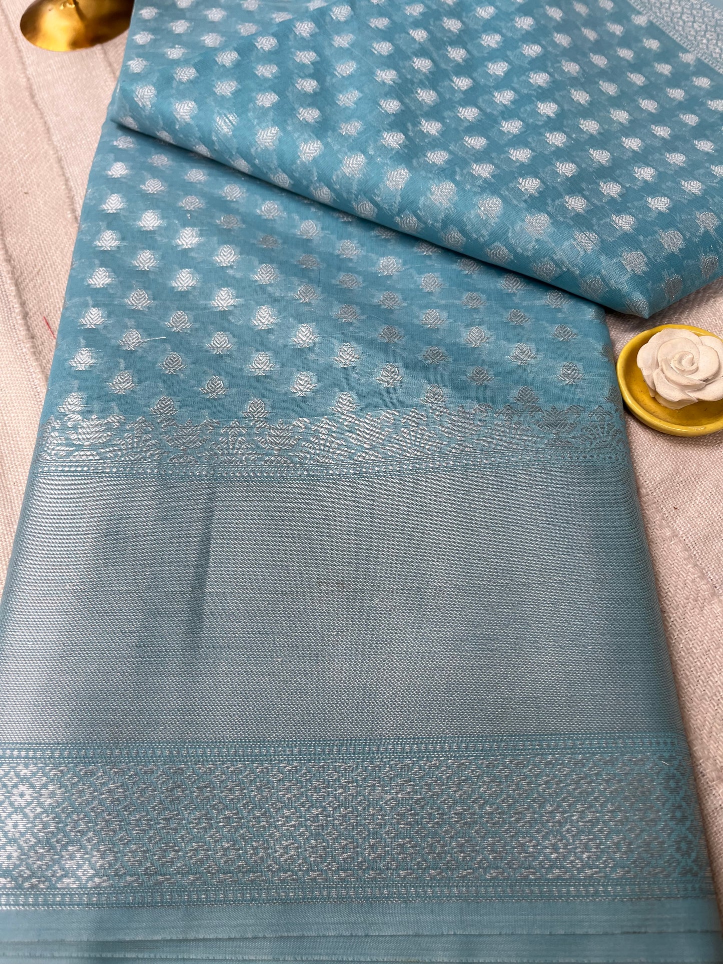 Banarsi Cotton Soft Silk Saree - Sky Blue