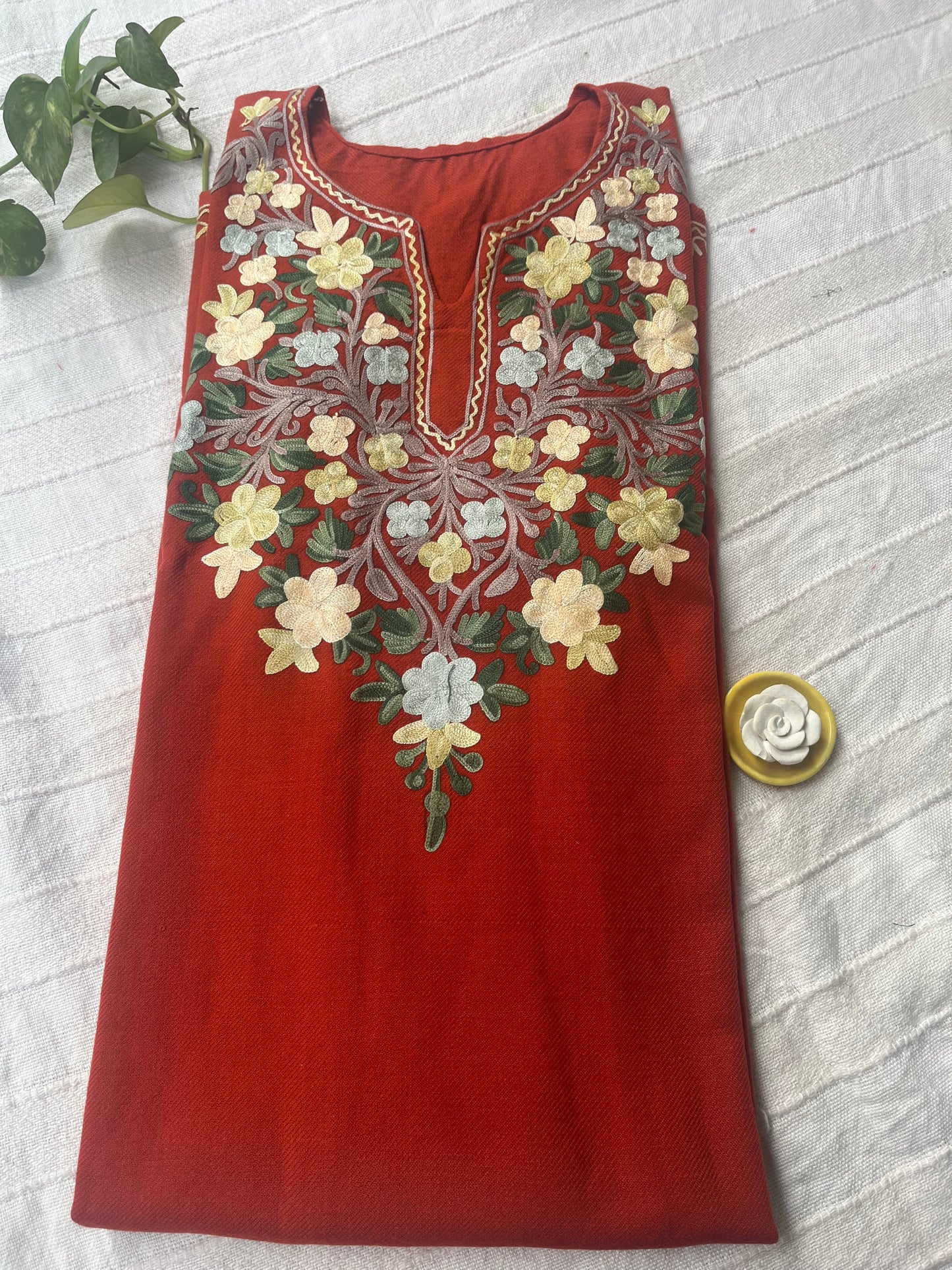 Kashmiri Aari Work Pheran - Rust orange