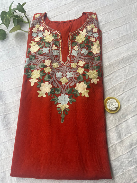 Kashmiri Aari Work Pheran - Rust orange