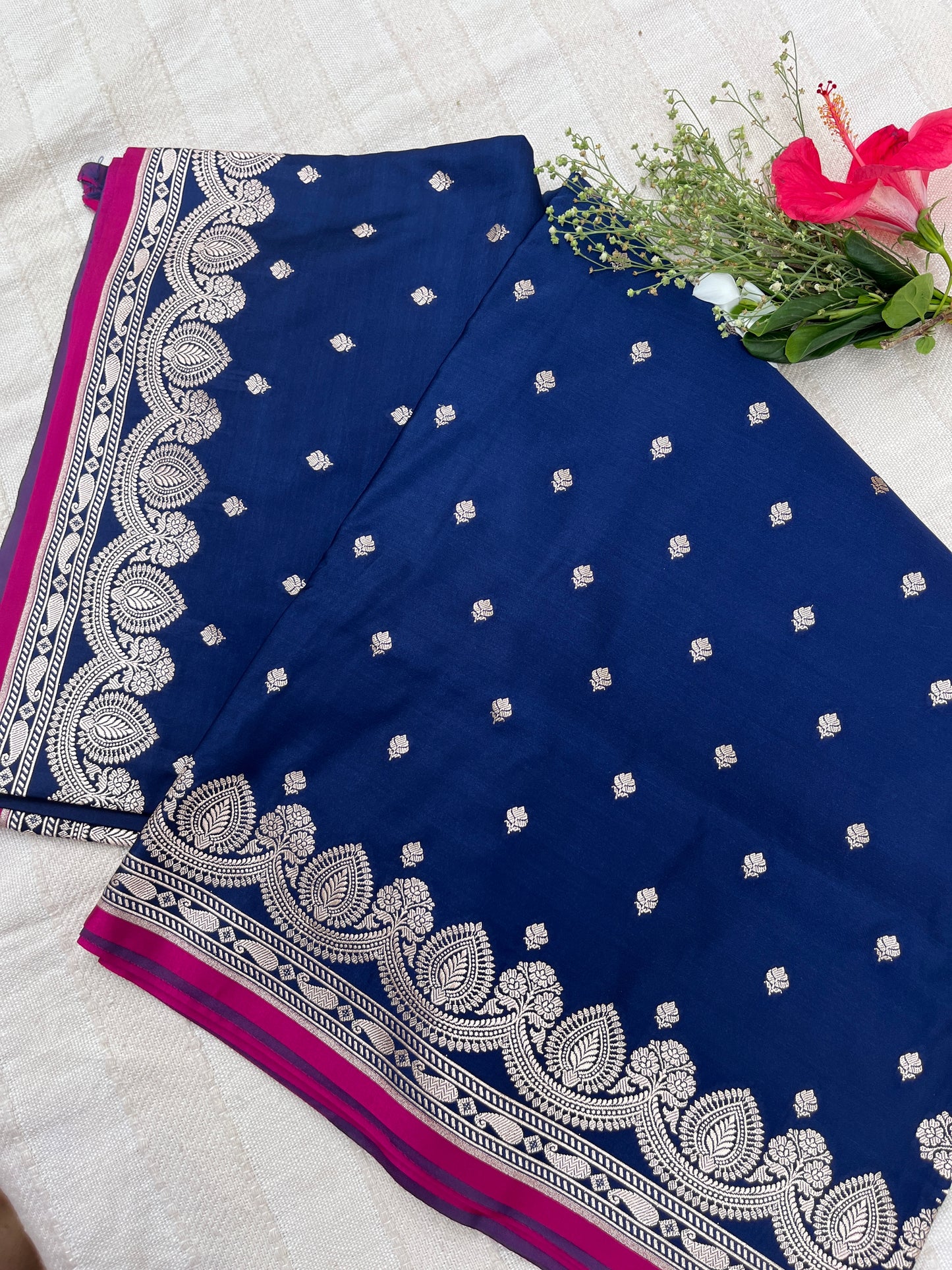 Banarasi Mashru Satin Silk Saree - Midnight Blue