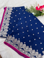 Banarasi Mashru Satin Silk Saree - Midnight Blue