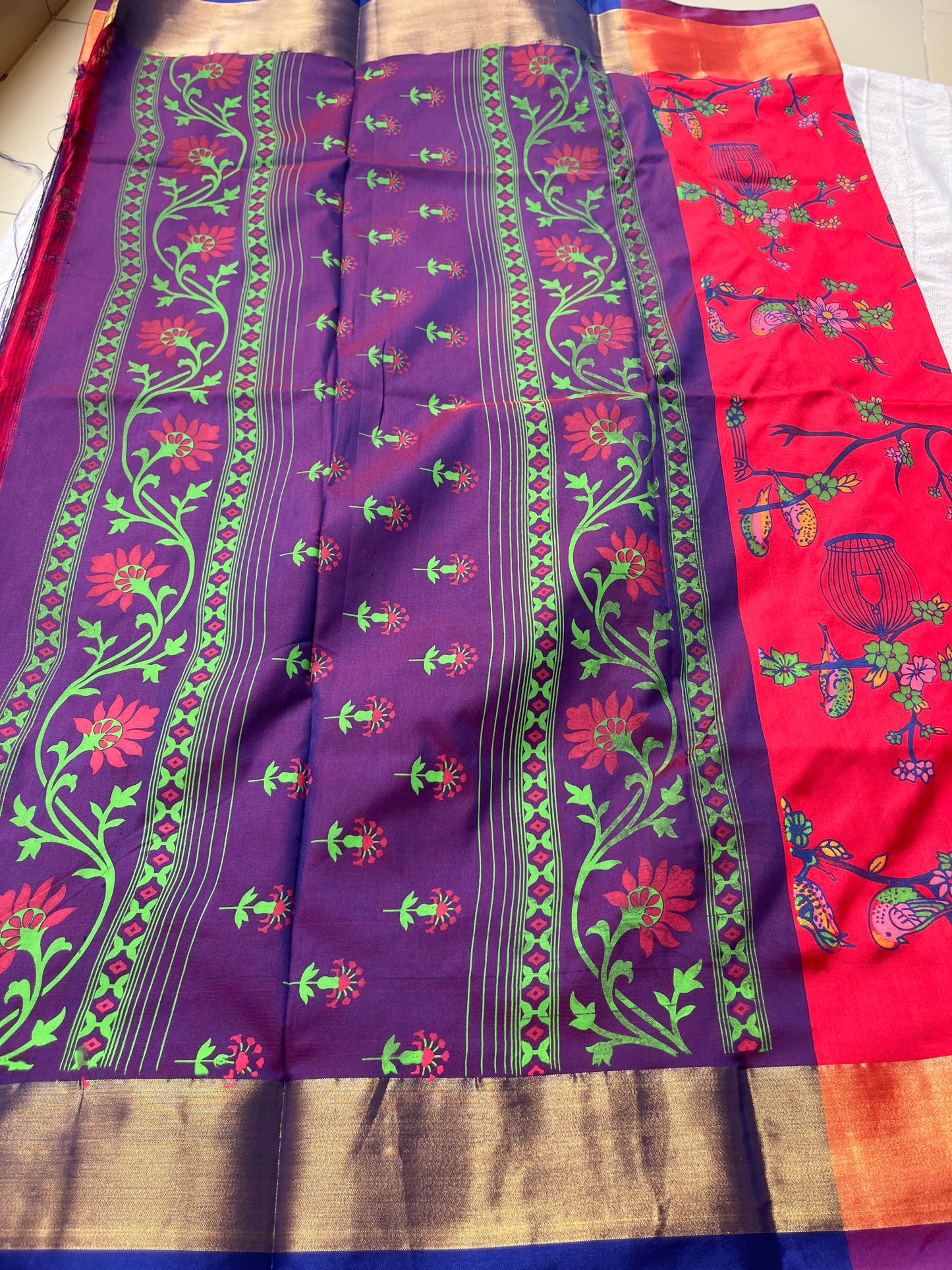 Kalamkari Printed Nelluri Silk Saree - Red