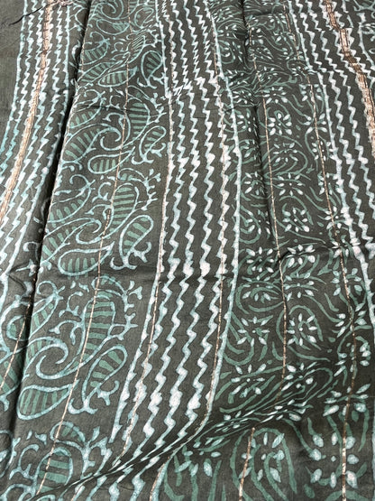 Rama Green Dabu Handblock Chanderi Cotton Silk Saree