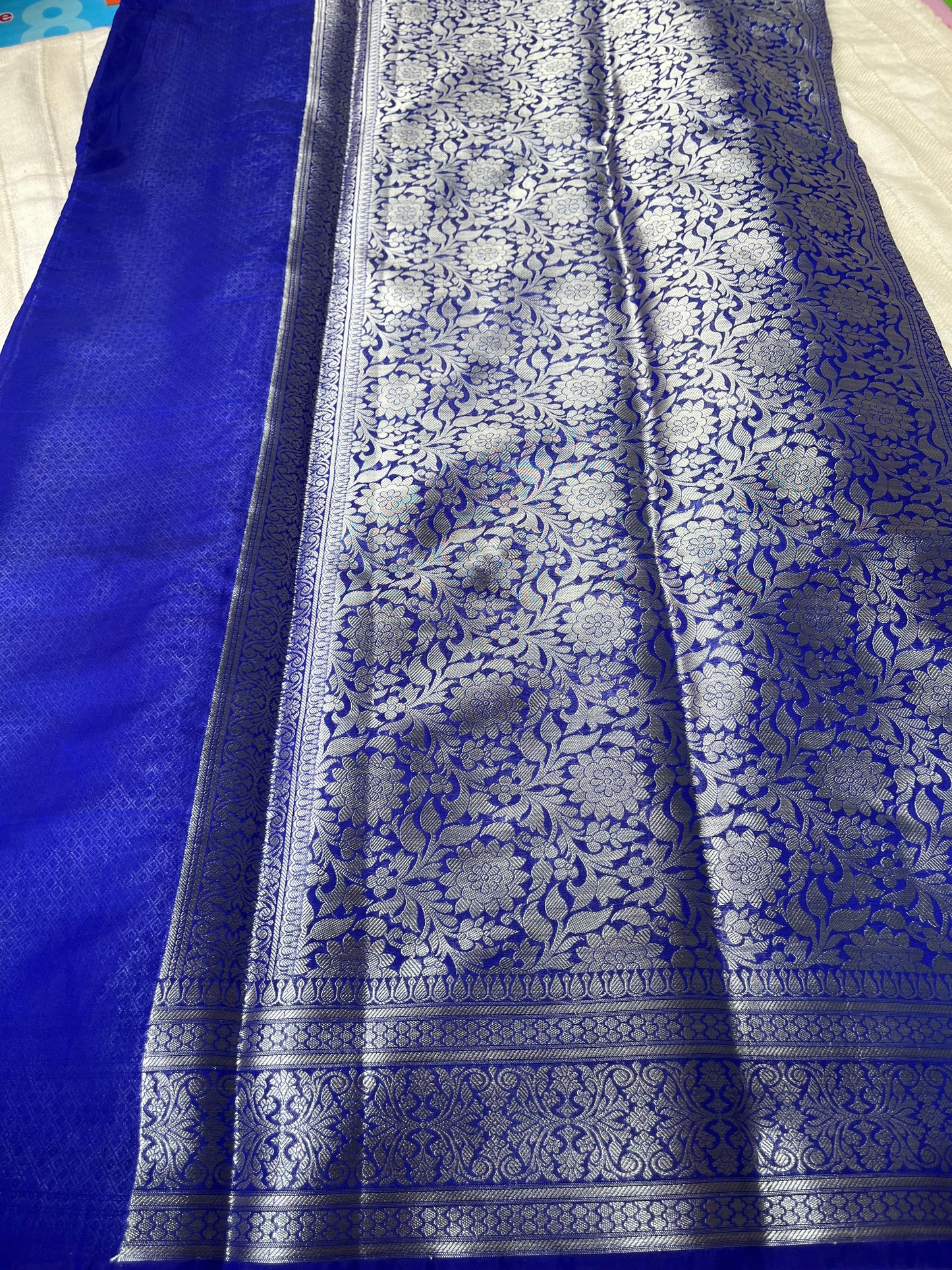 Banarsi Semi Georgette Meena Jaal Saree - Royal Blue