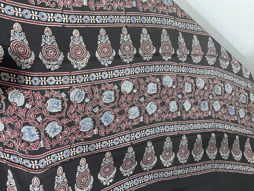 Ajrakh Modal Silk Saree - Black