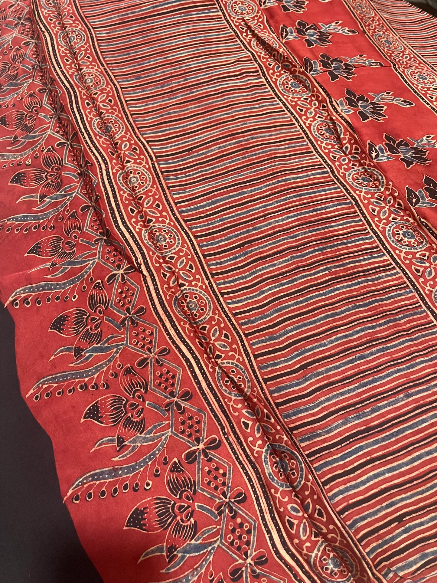 Ajrakh Modal Silk Saree - Red Buttis