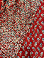 Ajrakh Modal Silk Saree - Red Rose Buttis