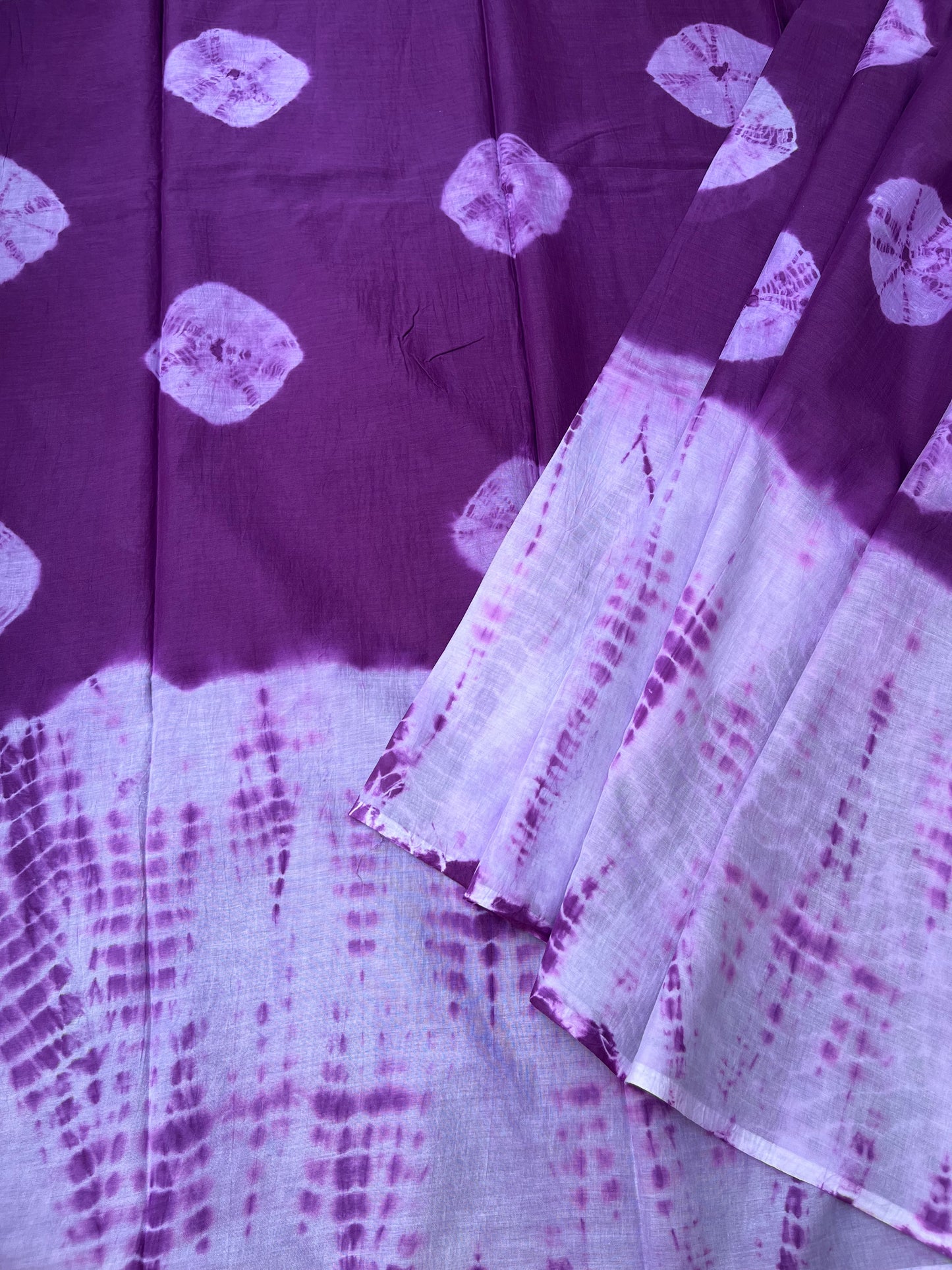 Shibori Mul Cotton Saree - Purple