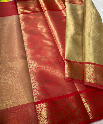 Kanjiwaram Tissue Tanchui Soft Silk Saree - Red Gold