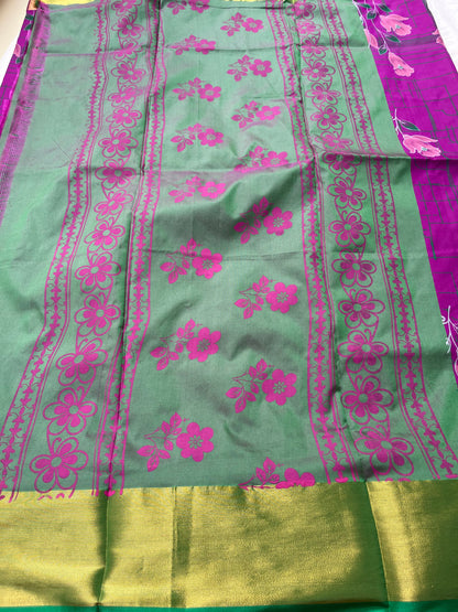 Kalamkari Printed Nelluri Silk Saree - Purple