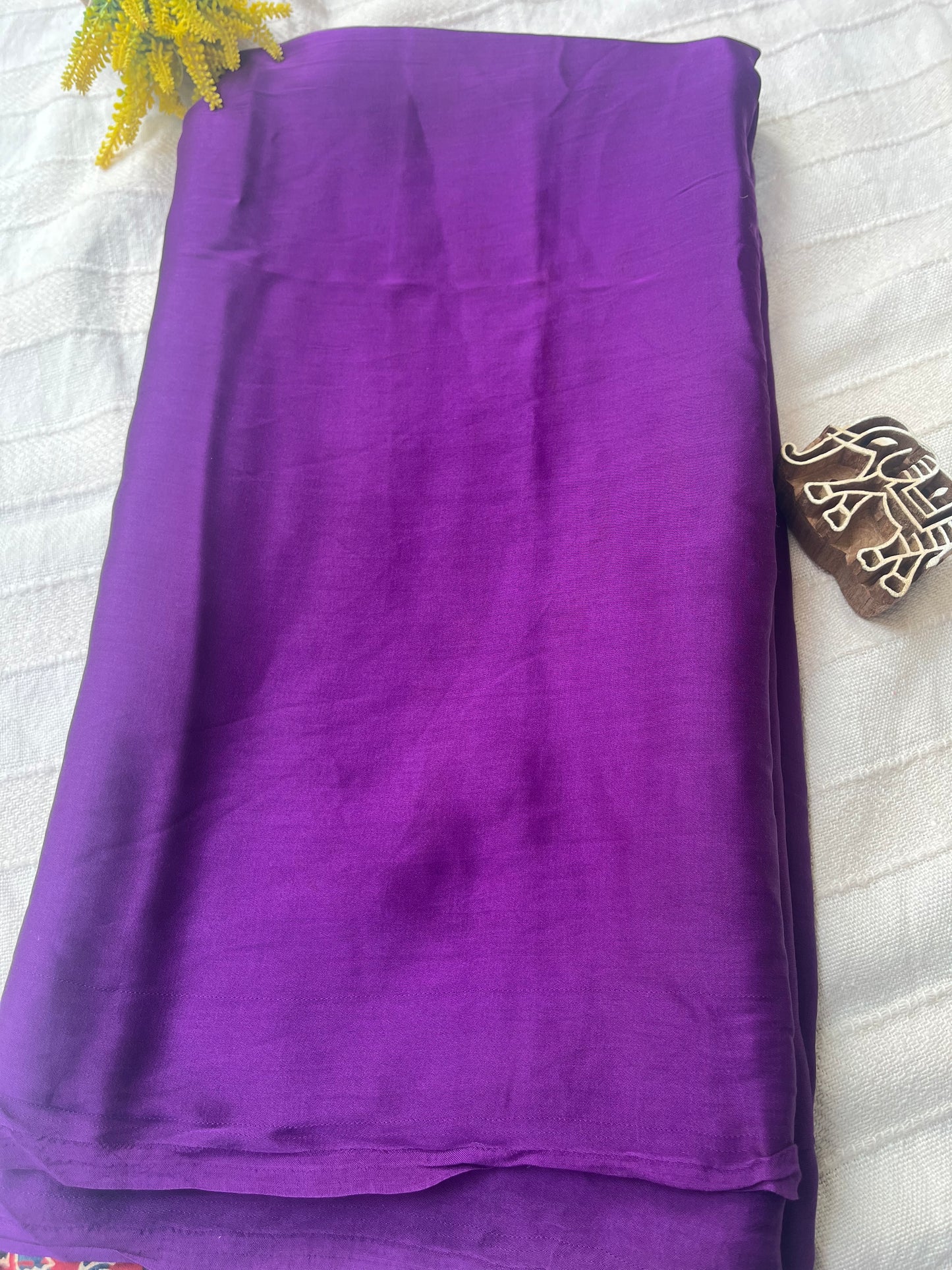 Plain with Ajrakh Handblock Palla Modal Silk Saree - Purple