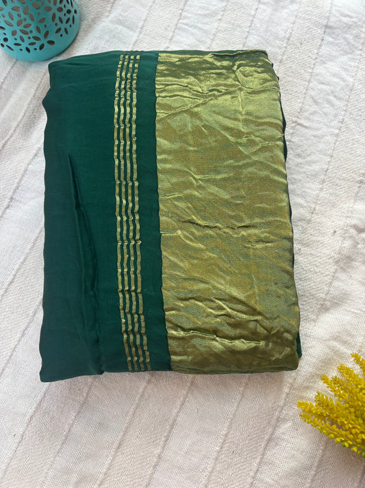 Bottle Green Plain Modal Silk Saree with Tissue Palla and Tassels