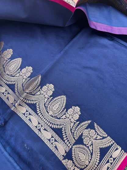Banarasi Mashru Satin Silk Saree - Midnight Blue